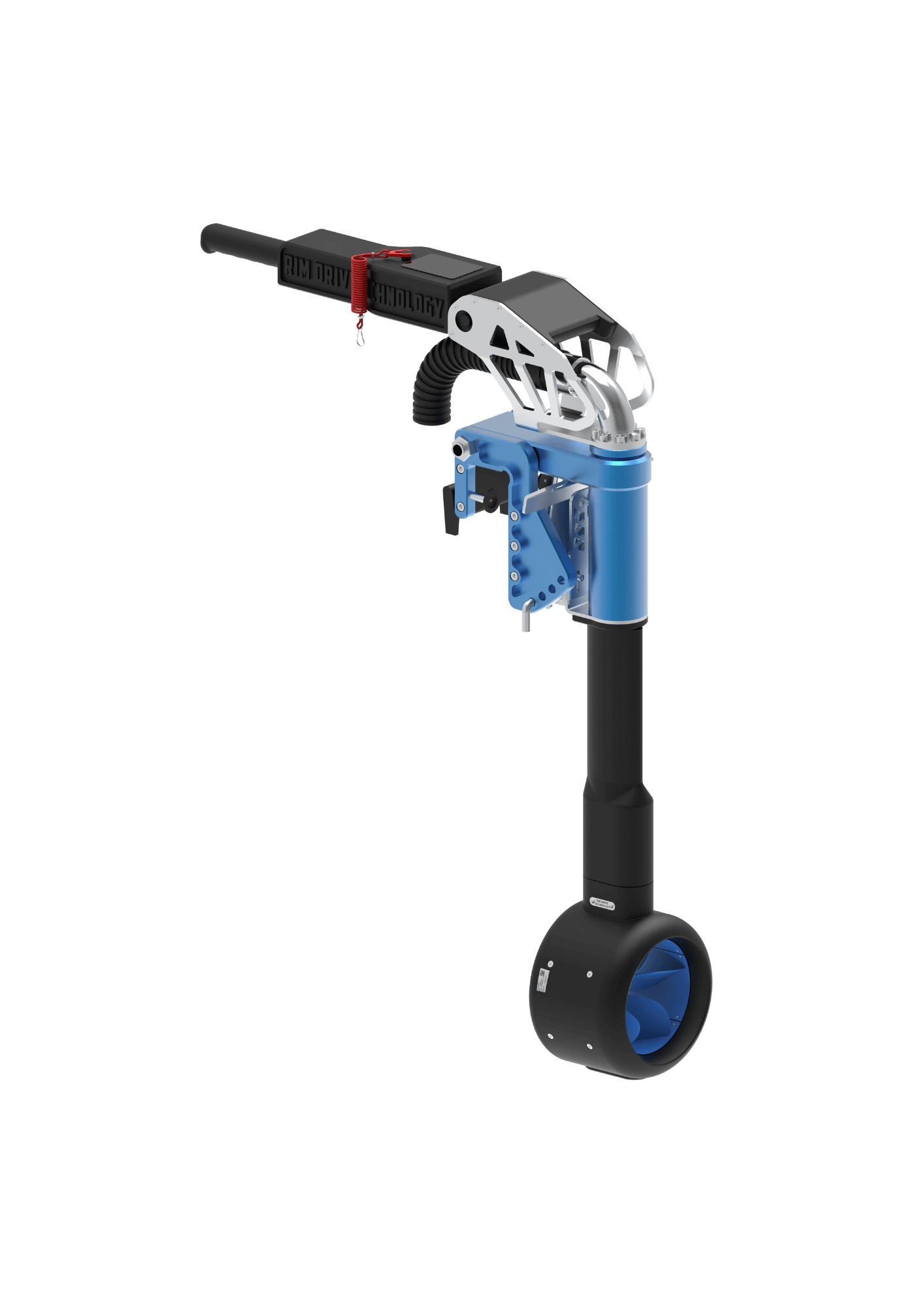 Electric outboard tiller motor with rim drive technology